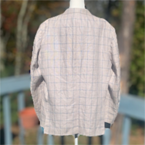 Tallia Linen Sport Coat 48 Long Slim-Fit Windowpane Blazer Coastal Preppy - Picture 4 of 15
